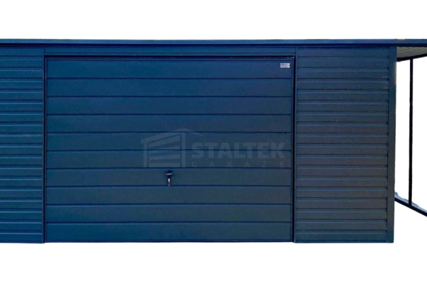 Ogłoszenie - Garaż blaszany 5x6m - wiata 1m - brama - antracyt - dach spad w tył ST194. Zdjęcie 1