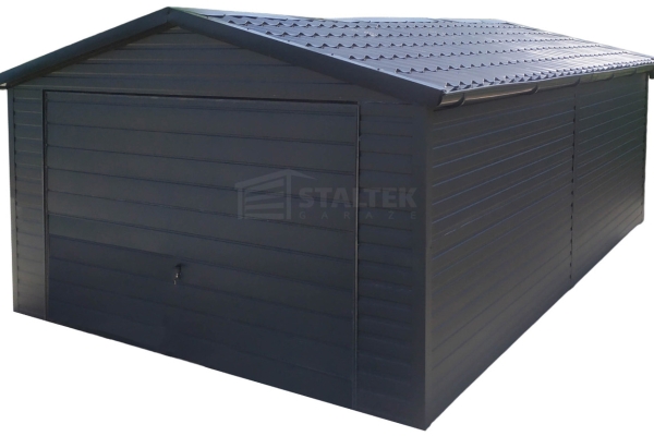 Ogłoszenie - Garaż blaszany 4x6m - Blachodachówka - Brama uchylna -  antracyt  - rynny - dach dwuspadowy ST168. Zdjęcie 1