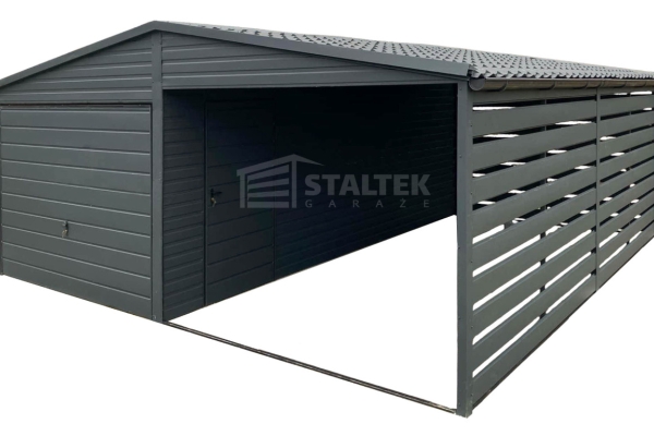 Ogłoszenie - Garaż blaszany 3x6m - wiata 3m - Brama uchylna - drzwi Antracyt Dach dwuspadowy blachodachówka ST170. Zdjęcie 1