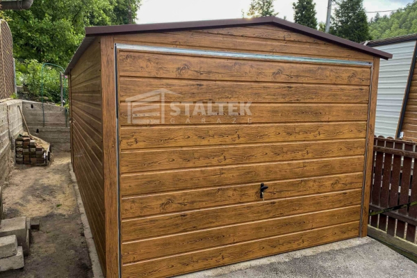 Ogłoszenie - Garaż blaszany 3x5m - Brama uchylna  - jasny orzech - drewnopodobny  - dach dwuspadowy ST155. Zdjęcie 2