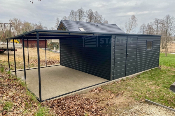 Ogłoszenie - Garaż Blaszany 5x4m + Wiata 4m - Brama dwuskrzydłowa - Okno  - Antracyt - dach spad w tył ST193. Zdjęcie 3