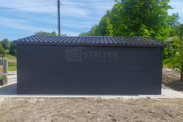 Ogłoszenie - Garaż blaszany 4x6m - Blachodachówka - Brama uchylna -  antracyt  - rynny - dach dwuspadowy ST168. Zdjęcie 4