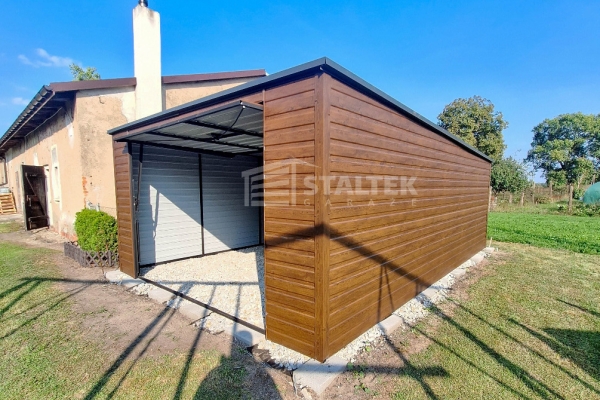 Ogłoszenie - Garaż Blaszany 4x5 Brama uchylna - rynna - ciemny orzech - drewnopodobny - dach Spad w tył ST169. Zdjęcie 3