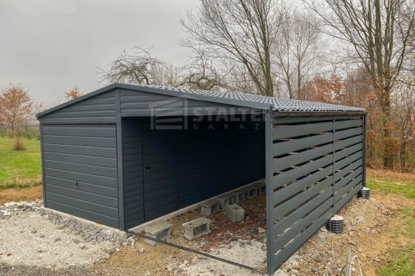 Ogłoszenie - Garaż blaszany 3x6m - wiata 3m - Brama uchylna - drzwi Antracyt Dach dwuspadowy blachodachówka ST170. Zdjęcie 4