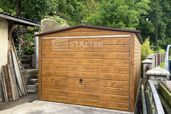 Ogłoszenie - Garaż blaszany 3x5m - Brama uchylna  - jasny orzech - drewnopodobny  - dach dwuspadowy ST155. Zdjęcie 3