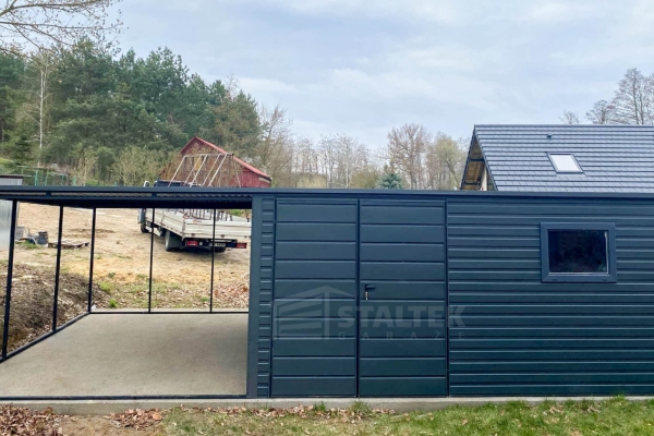 Ogłoszenie - Garaż Blaszany 5x4m + Wiata 4m - Brama dwuskrzydłowa - Okno  - Antracyt - dach spad w tył ST193. Zdjęcie 2