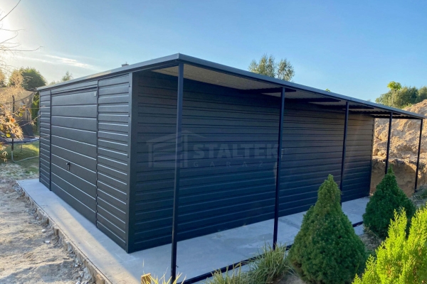 Ogłoszenie - Garaż blaszany 5x6m - wiata 1m - brama - antracyt - dach spad w tył ST194. Zdjęcie 3