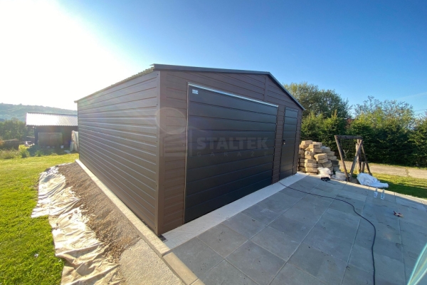 Ogłoszenie - Garaż blaszany 5x5m - brama uchylna - drzwi - ciemny brąz - czarny - dach dwuspadowy ST196. Zdjęcie 4