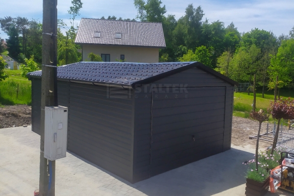 Ogłoszenie - Garaż blaszany 4x6m - Blachodachówka - Brama uchylna -  antracyt  - rynny - dach dwuspadowy ST168. Zdjęcie 2