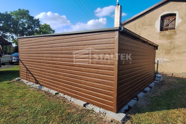 Ogłoszenie - Garaż Blaszany 4x5 Brama uchylna - rynna - ciemny orzech - drewnopodobny - dach Spad w tył ST169. Zdjęcie 4