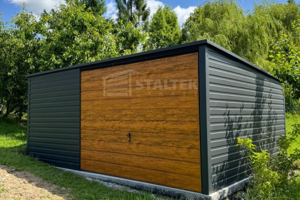 Ogłoszenie - Garaż Blaszany 5x4 Brama uchylna - Antracyt + jasny orzech - drewnopodobny - dach Spad w tył ST172. Zdjęcie 3