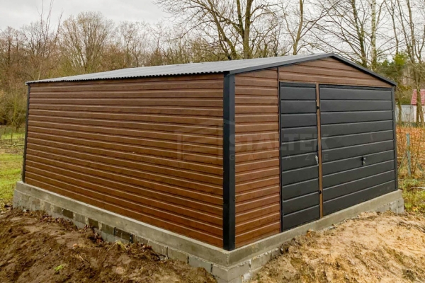 Ogłoszenie - Garaż blaszany 5x6m - Brama uchylna - Ciemny orzech - drewnopodobny - dach dwuspadowy ST173. Zdjęcie 3