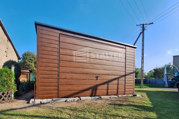 Ogłoszenie - Garaż Blaszany 4x5 Brama uchylna - rynna - ciemny orzech - drewnopodobny - dach Spad w tył ST169. Zdjęcie 2