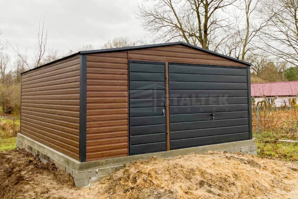 Ogłoszenie - Garaż blaszany 5x6m - Brama uchylna - Ciemny orzech - drewnopodobny - dach dwuspadowy ST173. Zdjęcie 4