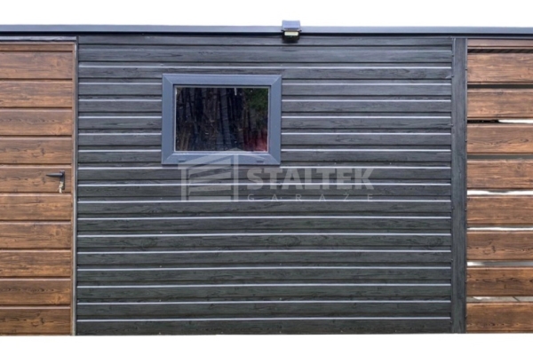 Ogłoszenie - Schowek - Domek ogrodowy 4x2m -wiata 1m - okno - ciemny orzech - drewnopodobny - sosna norweska - dach spad w tył ST184. Zdjęcie 1