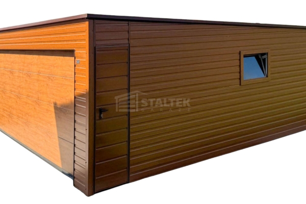 Ogłoszenie - Garaż blaszany 6x5m - brama segmentowa - drzwi - okno - jasny orzech - drewnopodobny - dach spad w tył ST223. Zdjęcie 1