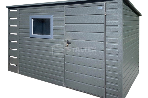 Ogłoszenie - Schowek – domek ogrodowy 3×2 – wiata 0,4×2 – drzwi – okno – antracyt – dach spad w tył ST238. Zdjęcie 1