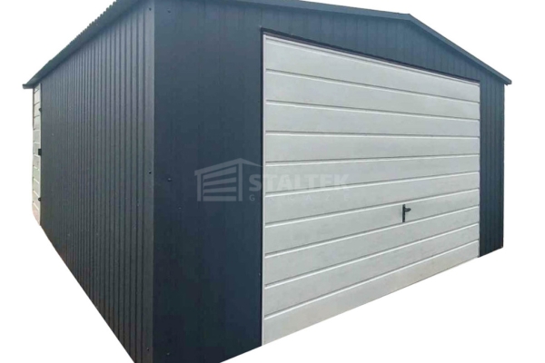 Ogłoszenie - Garaż blaszany 4,5x5m - brama uchylna - antracyt - biały - dach dwuspadowy ST242. Zdjęcie 1