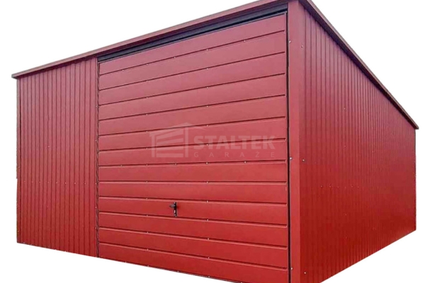 Ogłoszenie - Garaż blaszany 5x6m - brama uchylna - drzwi - okno - czerwony - dach spad w tył ST245. Zdjęcie 1