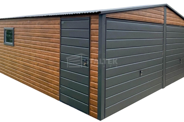 Ogłoszenie - Garaż blaszany 6x5,8 - 2x brama uchylna - drzwi - okno - ciemny orzech - antracyt - drewnopodobny - dach ST247. Zdjęcie 1