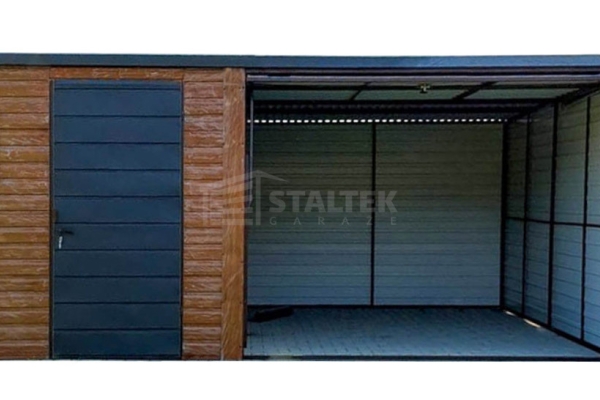 Ogłoszenie - Garaż blaszany 6x5m + wiata 1m - brama uchylna - drzwi - okno - złoty dąb - drewnopodobny - dach spad w tył ST249. Zdjęcie 1
