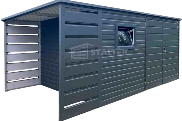 Ogłoszenie - Schowek - Domek Ogrodowy 4x2,5m + Wiata 1x2,5m -  Okno - Drzwi - Antracyt  - dach Dwuspadowy  - rynny ST161. Zdjęcie 1