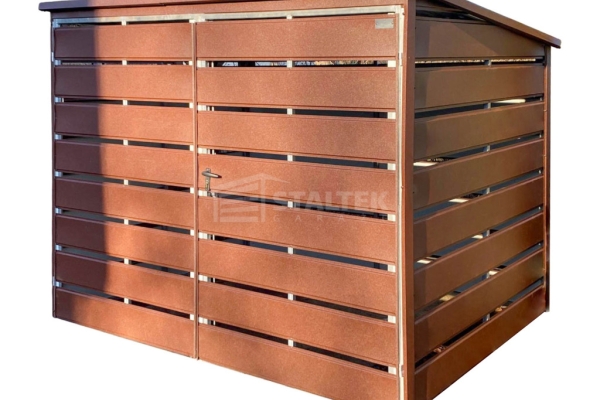 Ogłoszenie - Wiata śmietnikowa 2x1,5m - brama dwuskrzydłowa - ciemny brąz - dach spad w tył ST254. Zdjęcie 1