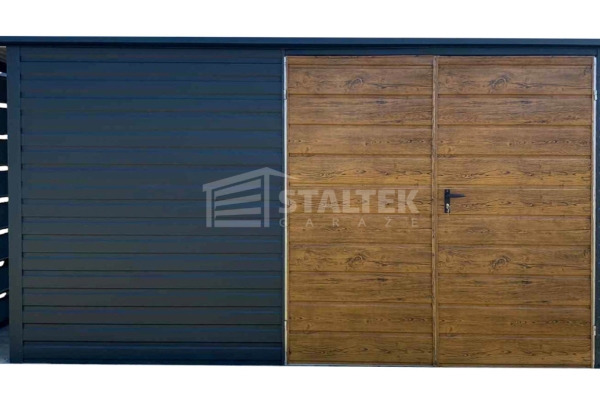 Ogłoszenie - Schowek - Domek Ogrodowy 4x3 - wiata 0,5x3 - brama - jasny orzech drewnopodobny - antracyt - dach spad w tył ST162. Zdjęcie 1