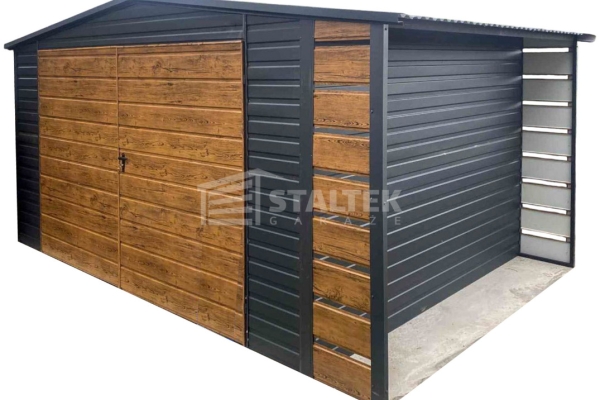 Ogłoszenie - Schowek - Domek Ogrodowy  4x3m + Wiata 0,5m - Brama dwuskrzydłowa - Drewnopodobny - dach Dwuspadowy ST180. Zdjęcie 1