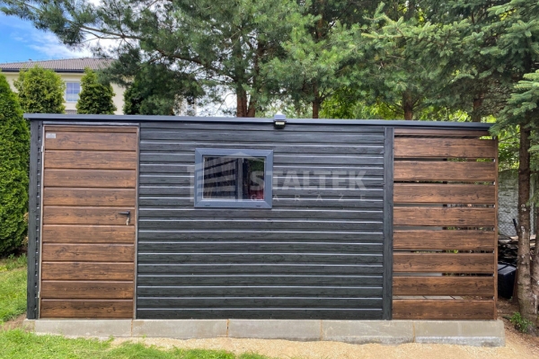 Ogłoszenie - Schowek - Domek ogrodowy 4x2m -wiata 1m - okno - ciemny orzech - drewnopodobny - sosna norweska - dach spad w tył ST184. Zdjęcie 3