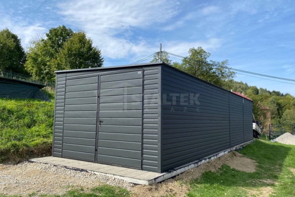 Ogłoszenie - Garaż blaszany 4x9m - brama dwuskrzydłowa - antracyt - dach spad w bok ST213. Zdjęcie 4