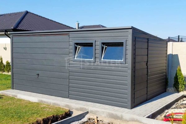 Ogłoszenie - Garaż Blaszany 5,2X3 - Brama Uchylna - Drzwi - 2x okno - Antracyt  Spad w tył ST217. Zdjęcie 2