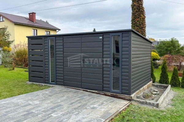 Ogłoszenie - Schowek – Domek Ogrodowy 4,2×2,5m – Wiata 1×2,5m – Brama – 2x okno – Antracyt – Dach Spad w tył ST222. Zdjęcie 2