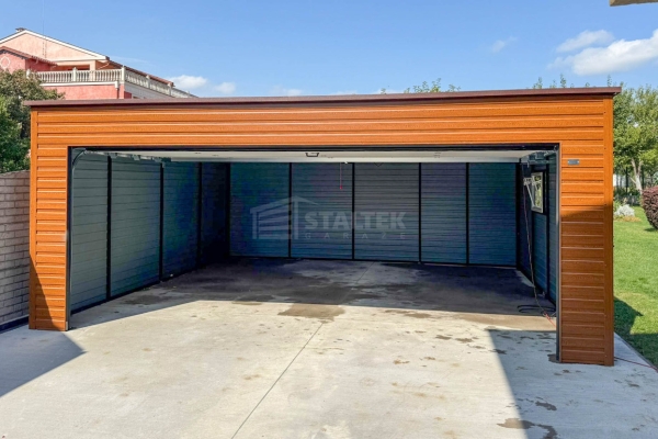 Ogłoszenie - Garaż blaszany 6x5m - brama segmentowa - drzwi - okno - jasny orzech - drewnopodobny - dach spad w tył ST223. Zdjęcie 3