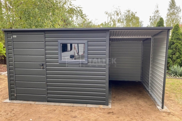 Ogłoszenie - Domek ogrodowy - schowek - 2,5x2,5m – wiata 1,5x2,5m - drzwi – okno -  antracyt - dach spad w tył ST225. Zdjęcie 2