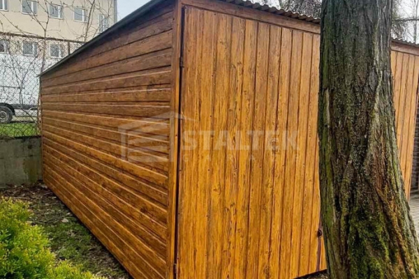 Ogłoszenie - Garaż blaszany 3x5m - brama dwuskrzydłowa- 2x okno - jasny orzech - drewnopodobny - dach spad do tyłu ST240. Zdjęcie 2