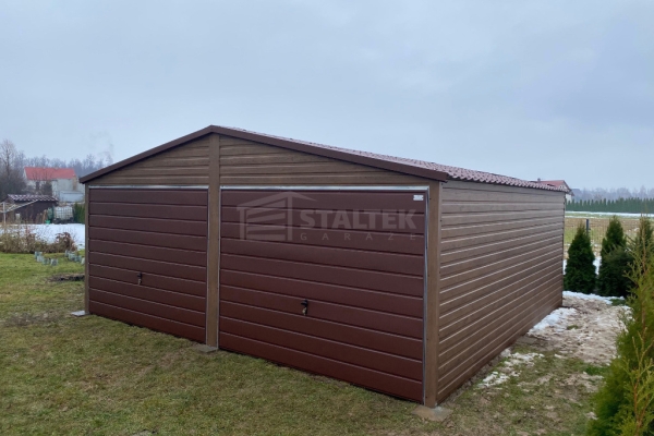 Ogłoszenie - Garaż blaszany 6x5,8m - 2x brama dwuskrzydłowa - ciemny orzech - drewnopodobny - blachodachówka - dach ST248. Zdjęcie 3