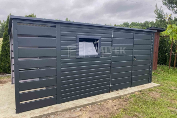 Ogłoszenie - Schowek - Domek Ogrodowy 4x2,5m + Wiata 1x2,5m -  Okno - Drzwi - Antracyt  - dach Dwuspadowy  - rynny ST161. Zdjęcie 2