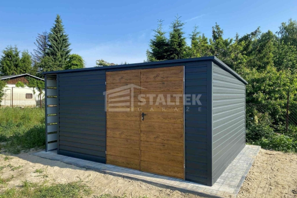 Ogłoszenie - Schowek - Domek Ogrodowy 4x3 - wiata 0,5x3 - brama - jasny orzech drewnopodobny - antracyt - dach spad w tył ST162. Zdjęcie 3