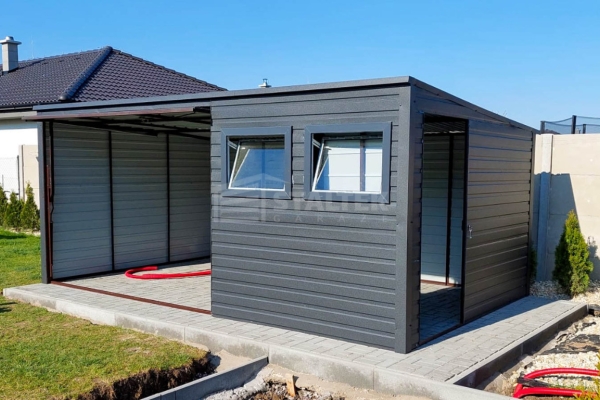 Ogłoszenie - Garaż Blaszany 5,2X3 - Brama Uchylna - Drzwi - 2x okno - Antracyt  Spad w tył ST217. Zdjęcie 4