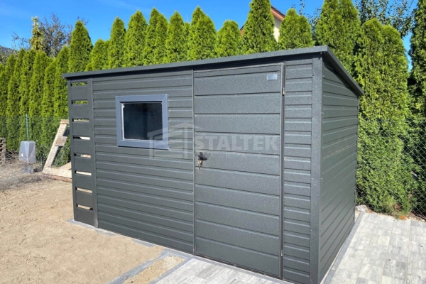 Ogłoszenie - Schowek – domek ogrodowy 3×2 – wiata 0,4×2 – drzwi – okno – antracyt – dach spad w tył ST238. Zdjęcie 3