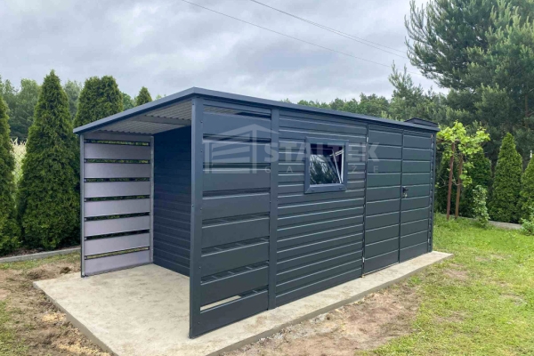 Ogłoszenie - Schowek - Domek Ogrodowy 4x2,5 - wiata 1x2,5 - brama - okno - antracyt - dach spad w tył ST160. Zdjęcie 3