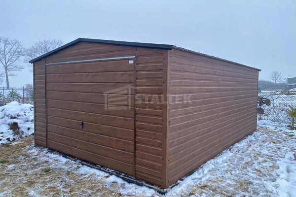 Ogłoszenie - Garaż blaszany 4x5m - brama uchylna - ciemny orzech - drewnopodobny - dach dwuspadowy ST244. Zdjęcie 2