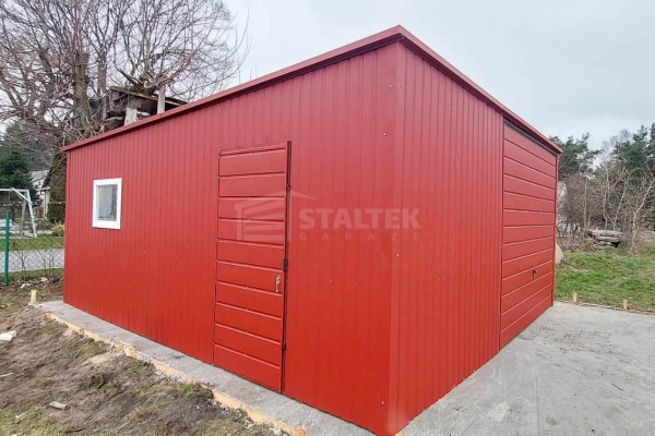 Ogłoszenie - Garaż blaszany 5x6m - brama uchylna - drzwi - okno - czerwony - dach spad w tył ST245. Zdjęcie 4