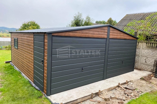 Ogłoszenie - Garaż blaszany 6x5,8 - 2x brama uchylna - drzwi - okno - ciemny orzech - antracyt - drewnopodobny - dach ST247. Zdjęcie 5