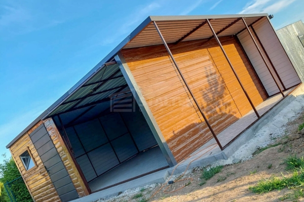 Ogłoszenie - Garaż blaszany 6x5m + wiata 1m - brama uchylna - drzwi - okno - złoty dąb - drewnopodobny - dach spad w tył ST249. Zdjęcie 3