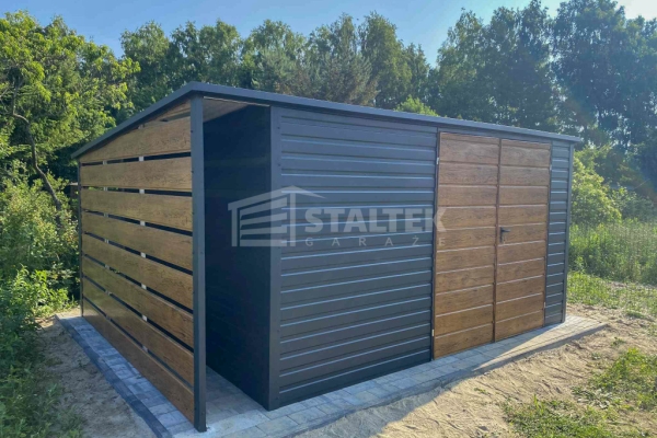 Ogłoszenie - Schowek - Domek Ogrodowy 4x3 - wiata 0,5x3 - brama - jasny orzech drewnopodobny - antracyt - dach spad w tył ST162. Zdjęcie 2