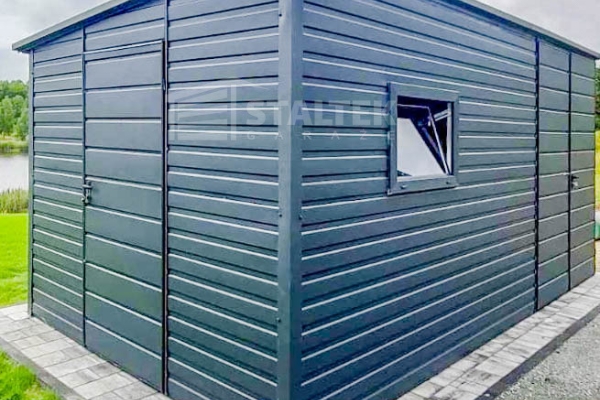 Ogłoszenie - Schowek - Domek Ogrodowy 4x2,5m Brama Dwuskrzydłowa - Drzwi - Okno - Antracyt - Dach spad w tył ST151. Zdjęcie 2