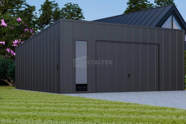 Ogłoszenie - Garaż blaszany 6x6 - brama uchylna - okno - drzwi - blacha na rąbek - dach spad w tył ST208. Zdjęcie 6