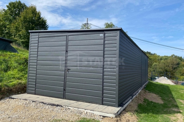 Ogłoszenie - Garaż blaszany 4x9m - brama dwuskrzydłowa - antracyt - dach spad w bok ST213. Zdjęcie 2